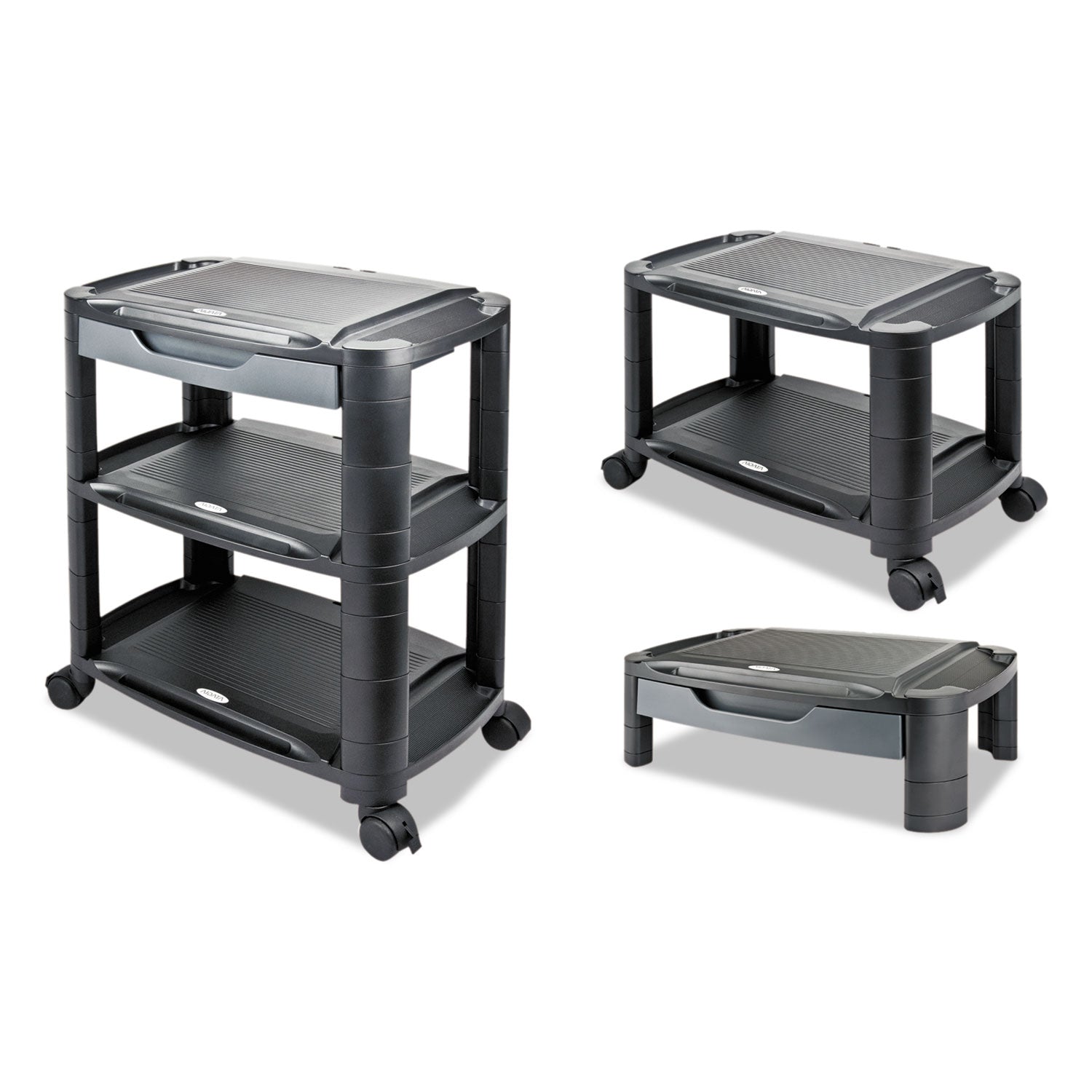 3-in-1-cart-stand-plastic-3-shelves-1-drawer-100-lb-capacity-2163-x-1375-x-2475-black-gray_aleu3n1bl - 2