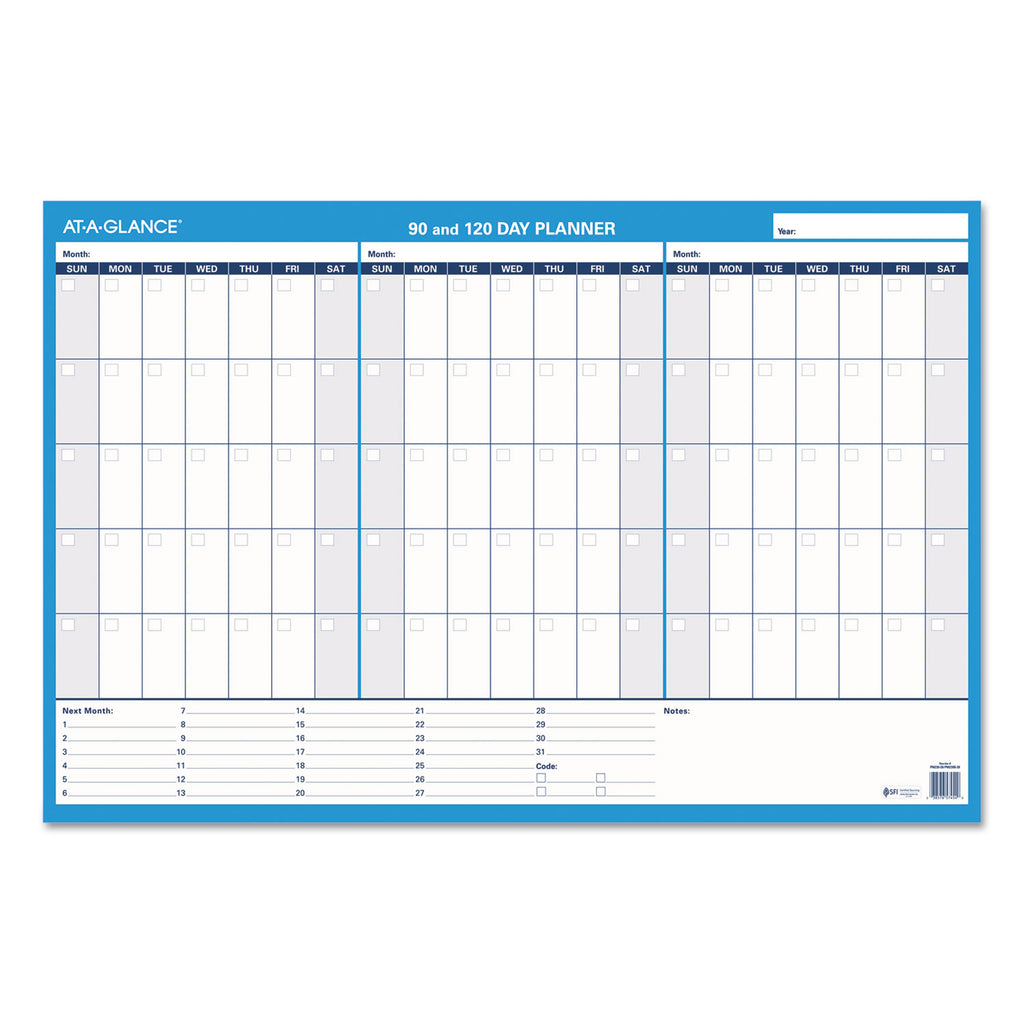 90/120-Day Undated Horizontal Erasable Wall Planner, 36 x 24, White/Blue Sheets, Undated - 