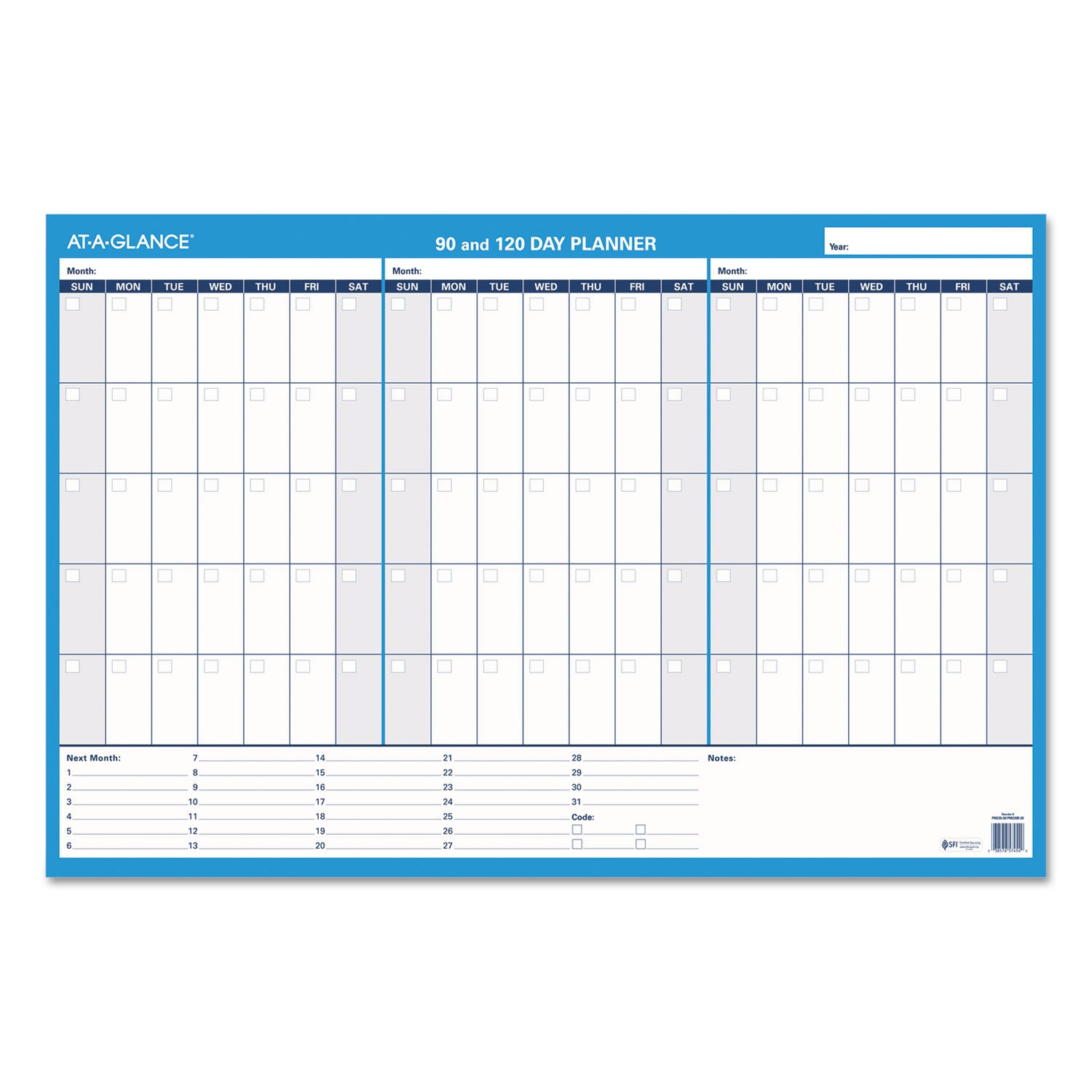 90/120-Day Undated Horizontal Erasable Wall Planner, 36 x 24, White/Blue Sheets, Undated - 