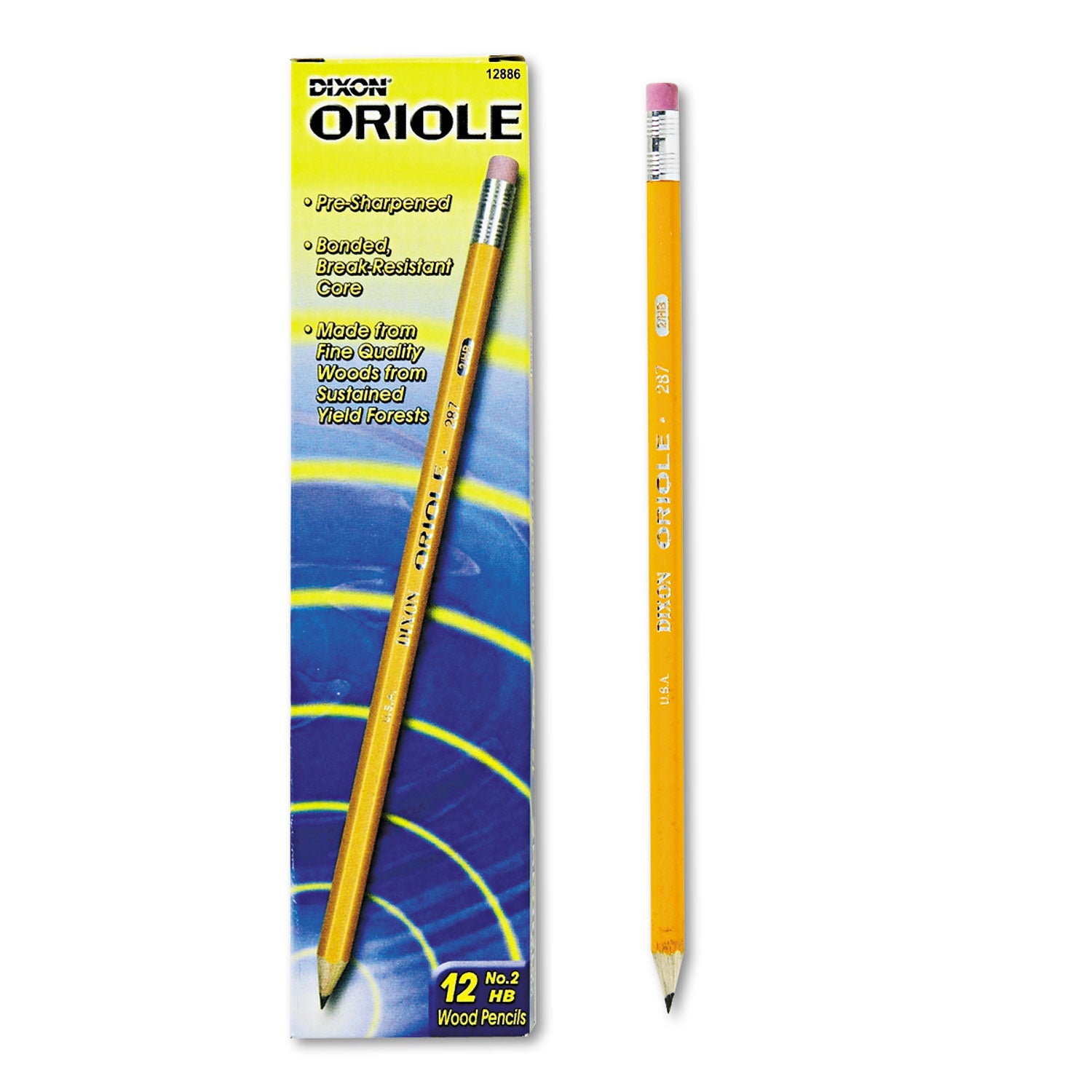 Oriole Presharpened Pencils, HB (#2), Black Lead, Yellow Barrel, Dozen - 