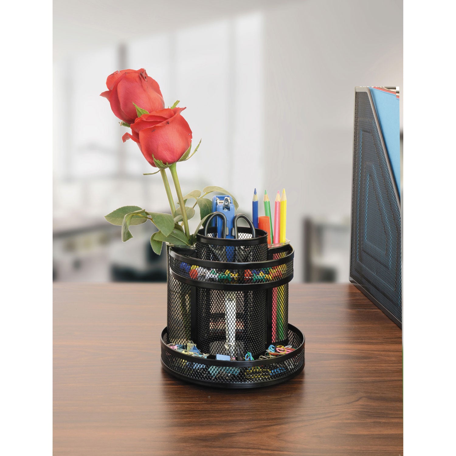 metal-mesh-rotating-desktop-organizer-8-compartments-metal-mesh-65-diameter-x-613h-black_unv20022 - 4