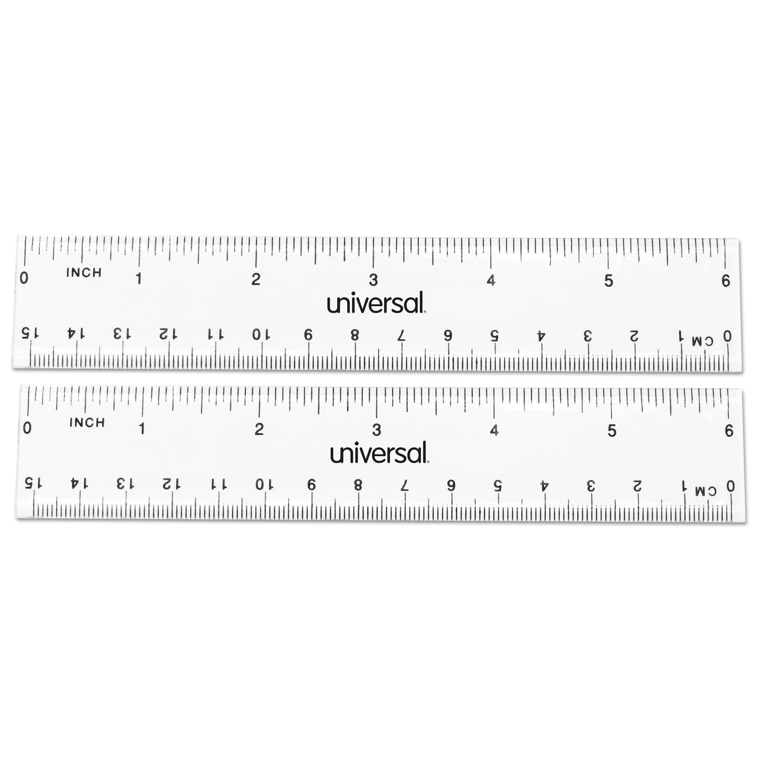 Clear Plastic Ruler, Standard/Metric, 6" Long, Clear, 2/Pack