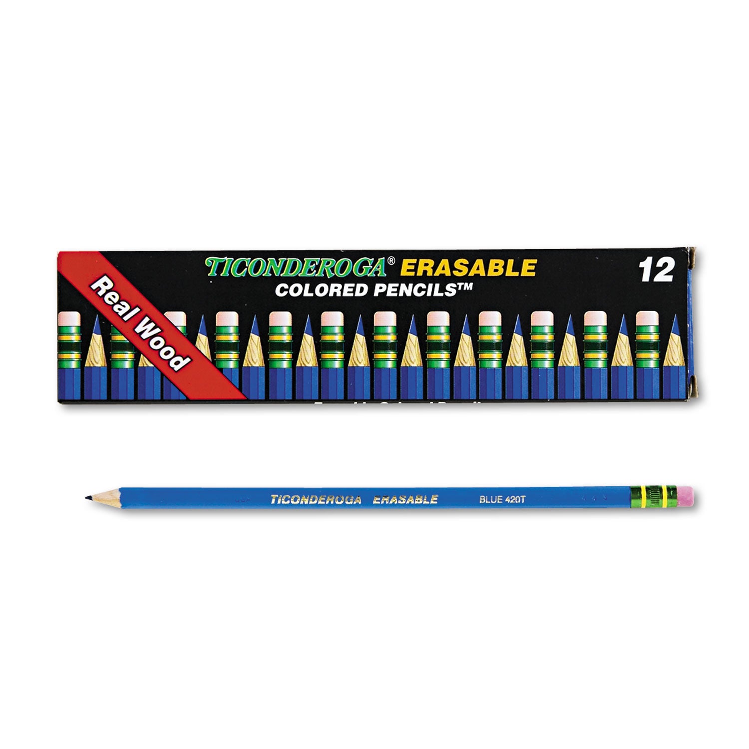 Erasable Colored Pencils, 2.6 mm, 2B, Blue Lead, Blue Barrel, Dozen - 