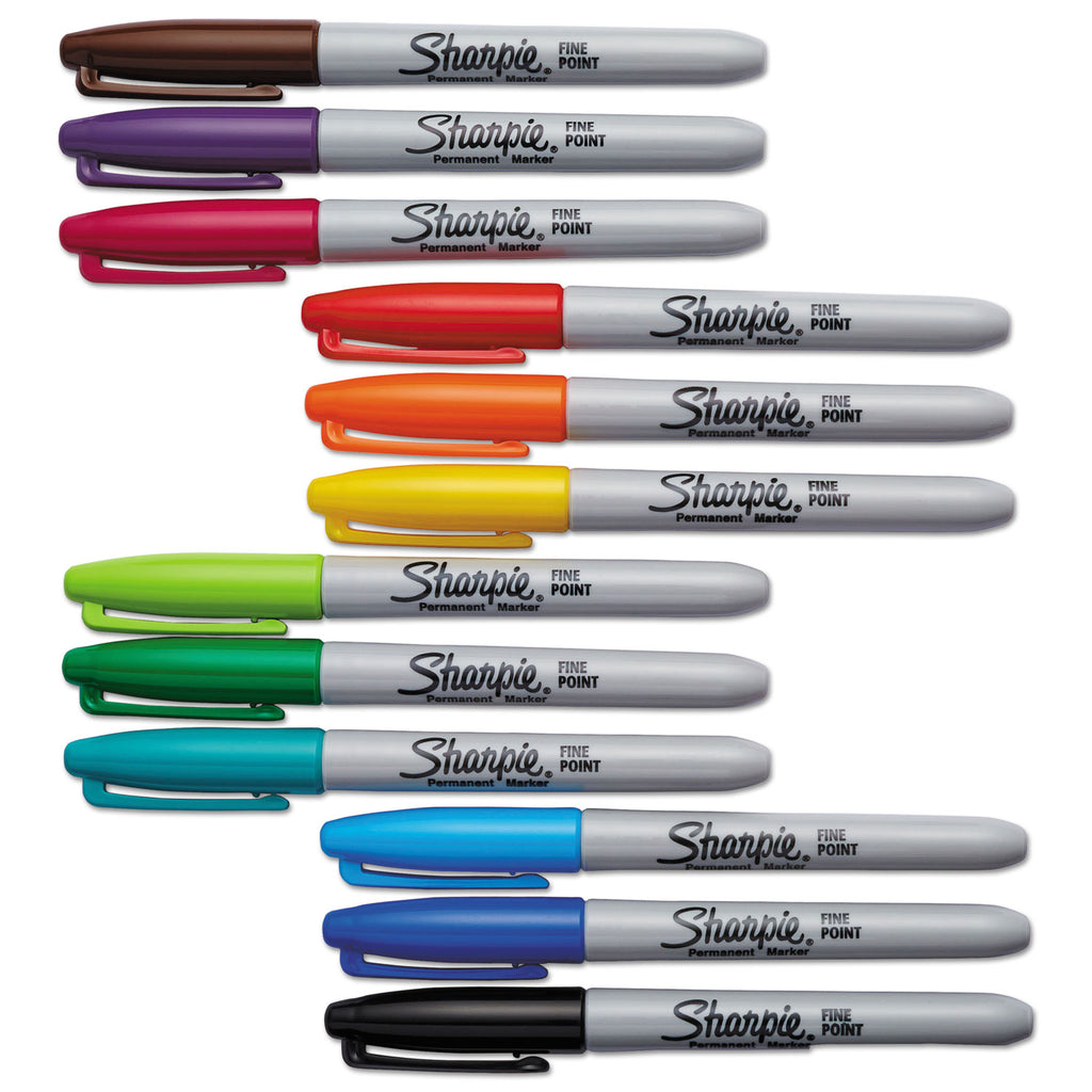Fine Tip Permanent Marker, Fine Bullet Tip, Assorted Colors, 12/Set