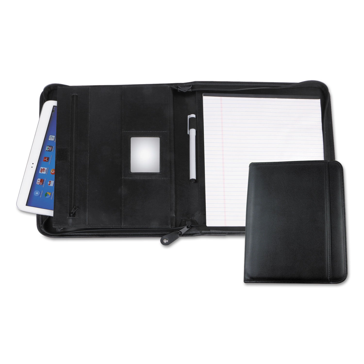 leather-textured-zippered-padfolio-with-tablet-pocket-10-3-4-x-13-1-8-black_unv32665 - 3