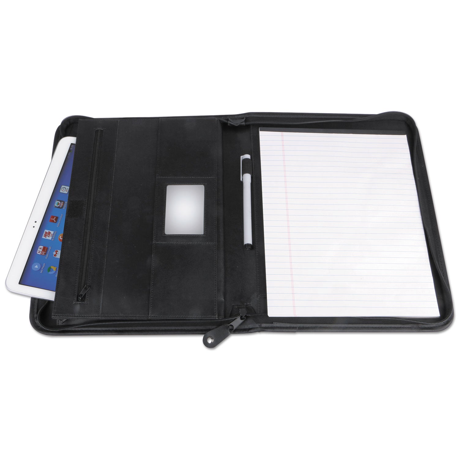 leather-textured-zippered-padfolio-with-tablet-pocket-10-3-4-x-13-1-8-black_unv32665 - 2