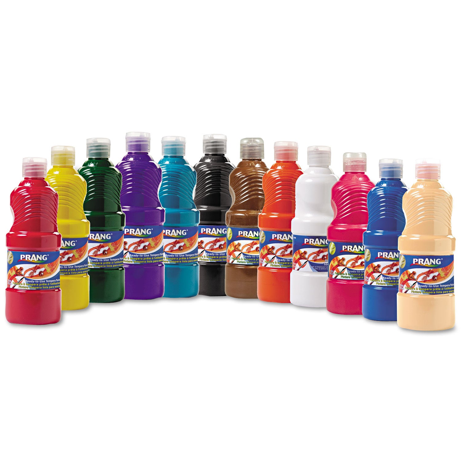 Ready-to-Use Tempera Paint, 12 Assorted Colors, 16 oz Bottle, 12/Pack - 