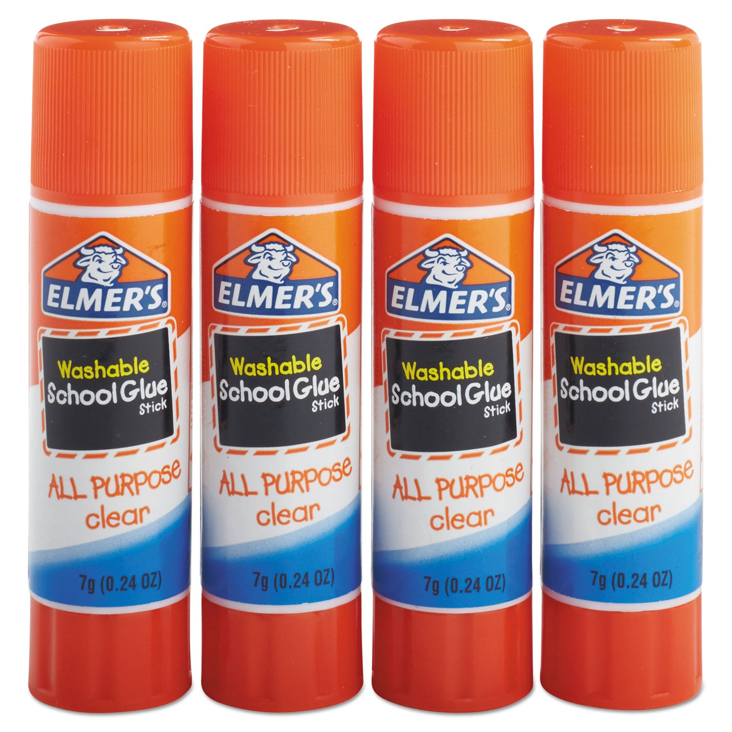 Washable School Glue Sticks, 0.24 oz, Applies and Dries Clear, 4/Pack - 