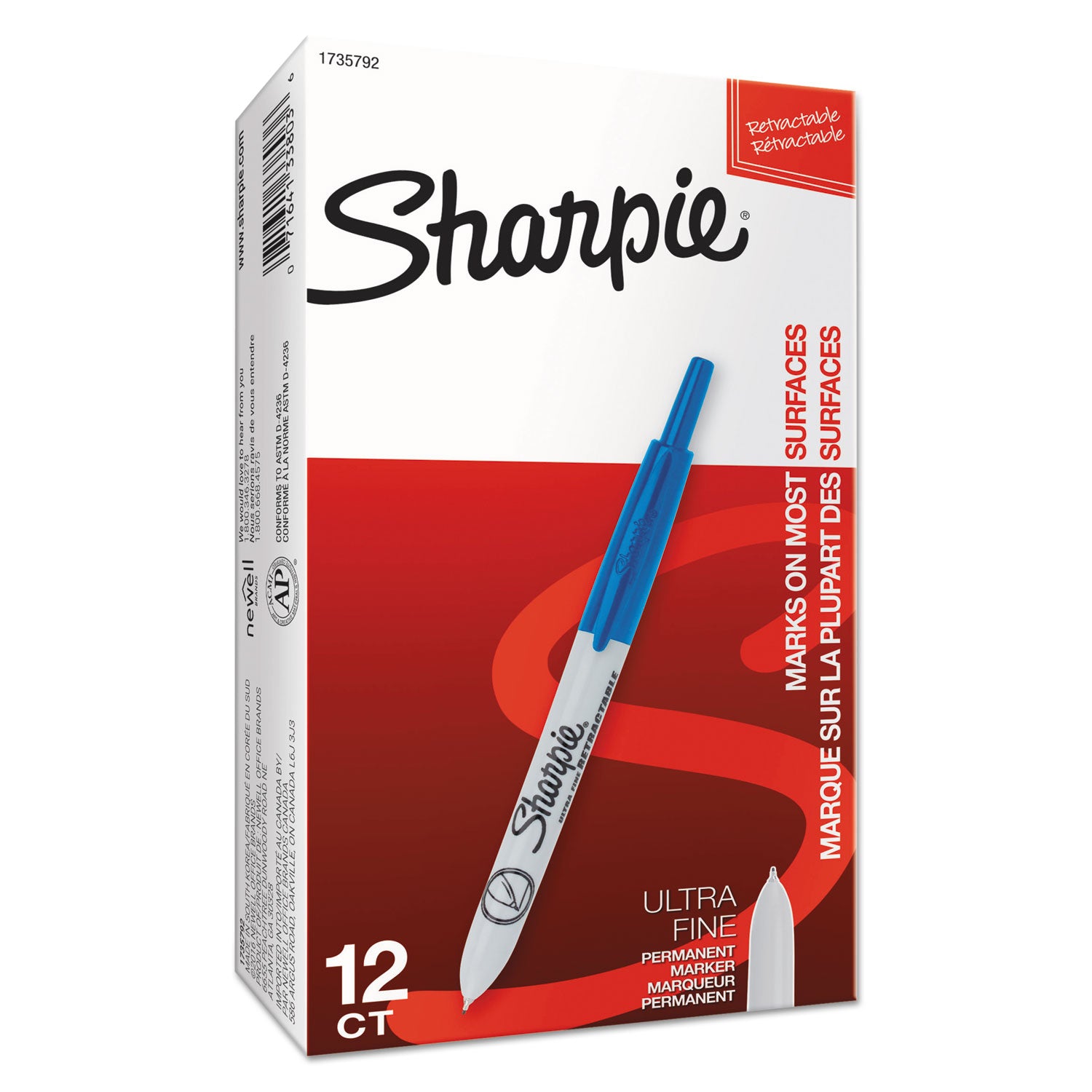 Retractable Permanent Marker, Extra-Fine Needle Tip, Blue - 