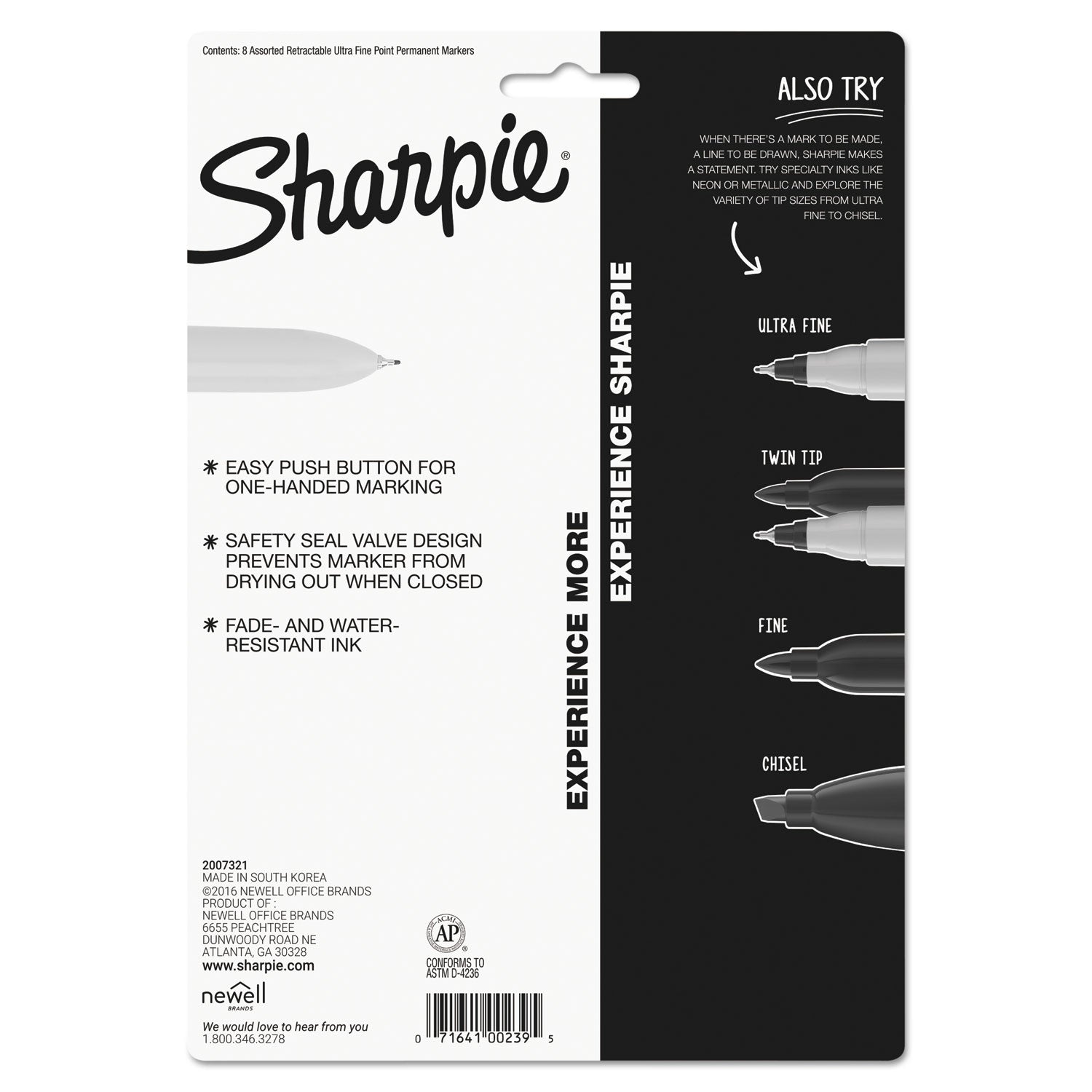 Retractable Permanent Marker, Extra-Fine Needle Tip, Assorted Colors, 8/Set