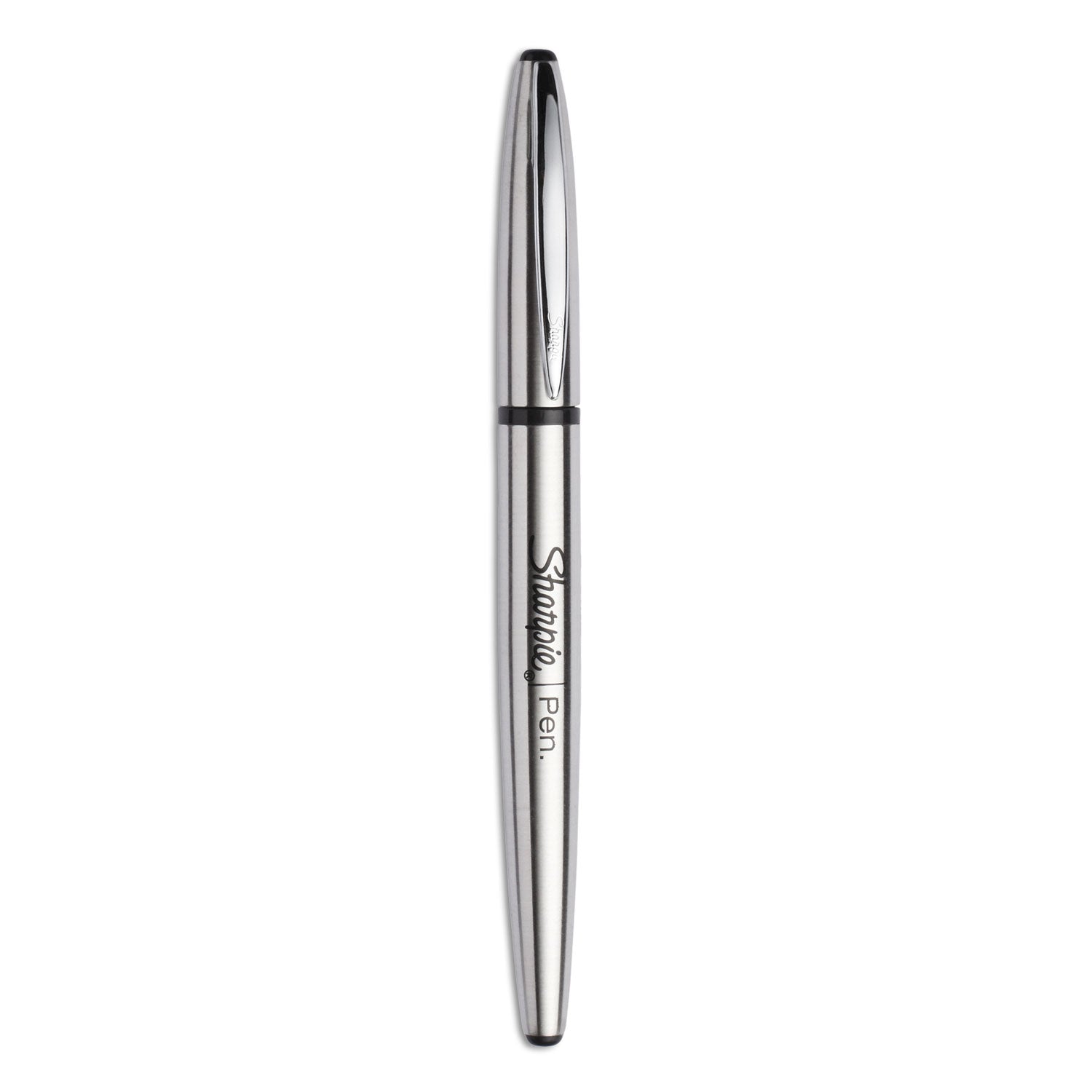 Stainless Steel Porous Point Pen, Stick, Fine 0.5 mm, Black Ink, Brushed Silver Barrel - 