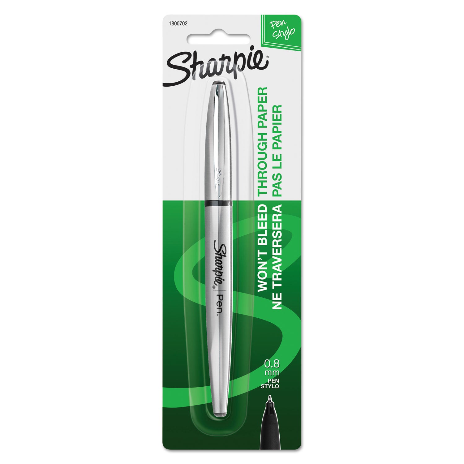 Stainless Steel Porous Point Pen, Stick, Fine 0.5 mm, Black Ink, Brushed Silver Barrel - 