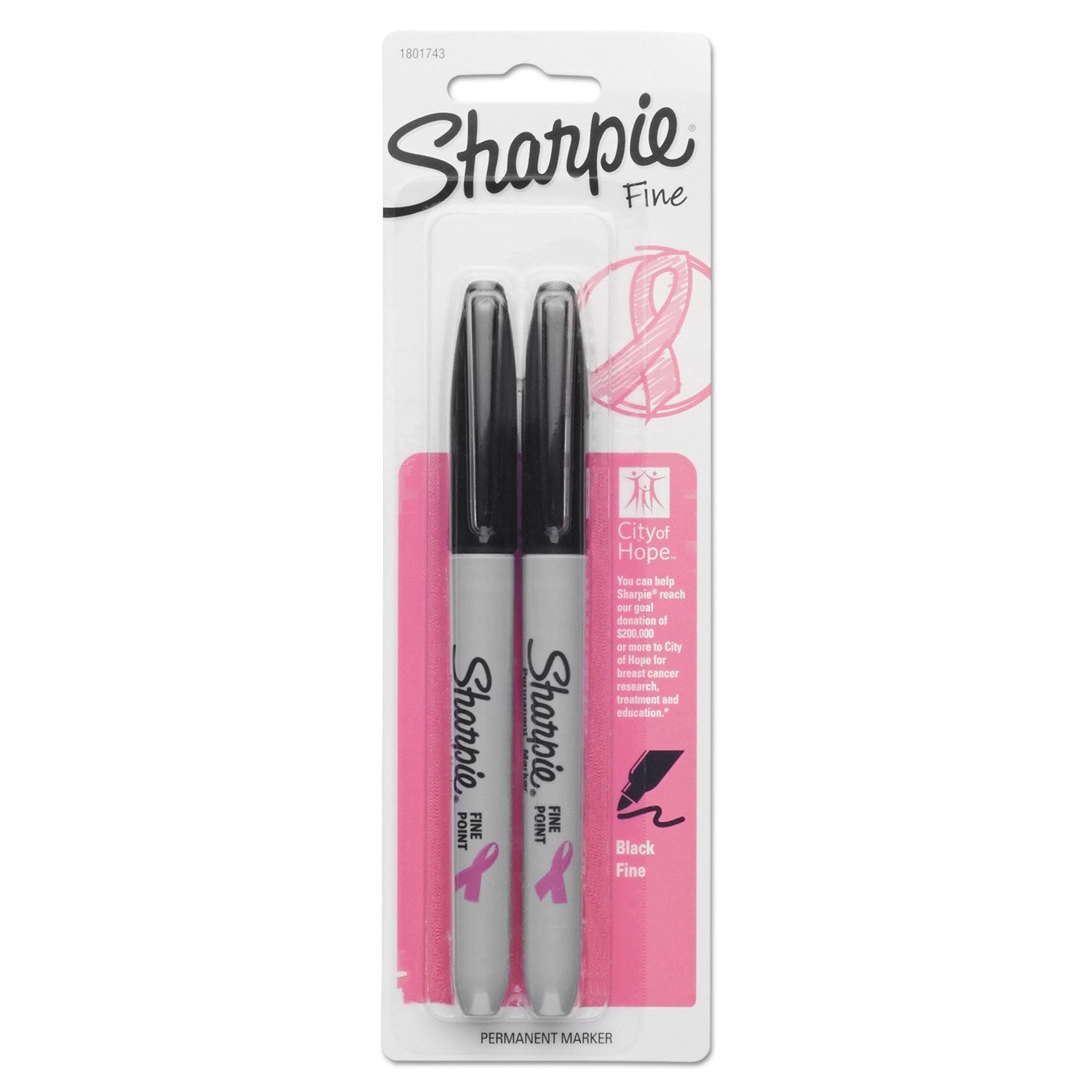 Fine Tip Permanent Marker, Fine Bullet Tip, Black, 2/Pack - 