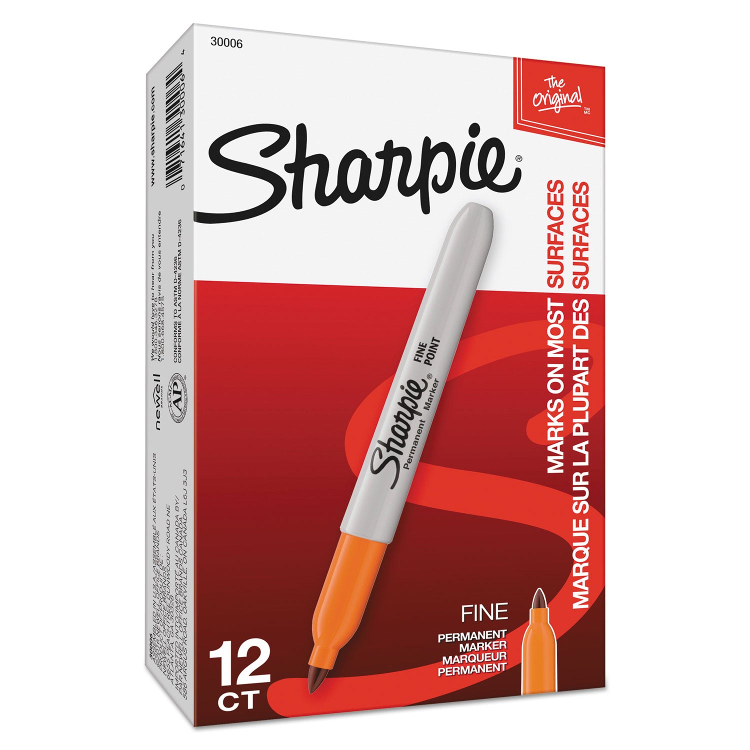 Fine Tip Permanent Marker, Fine Bullet Tip, Orange, Dozen - 
