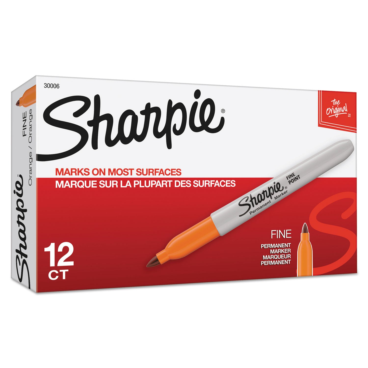 Fine Tip Permanent Marker, Fine Bullet Tip, Orange, Dozen - 