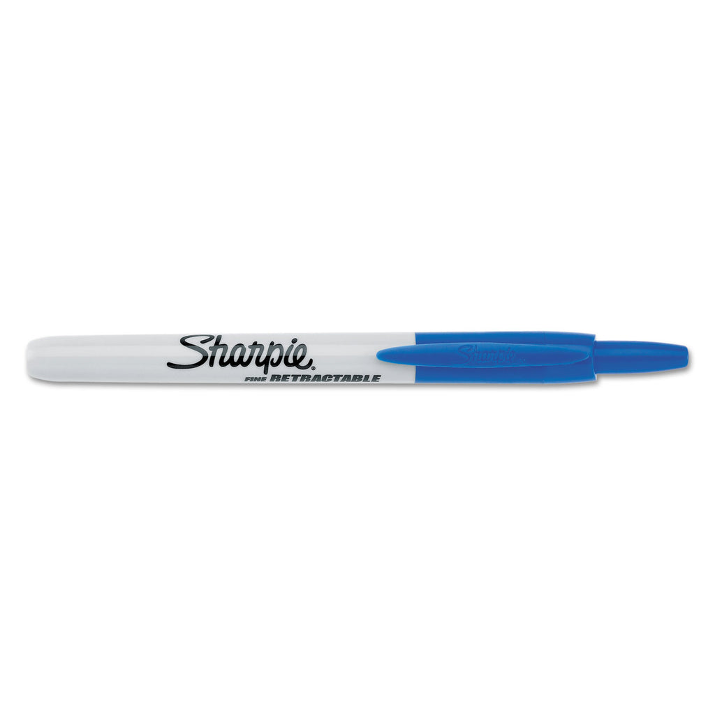 Retractable Permanent Marker, Fine Bullet Tip, Blue - 
