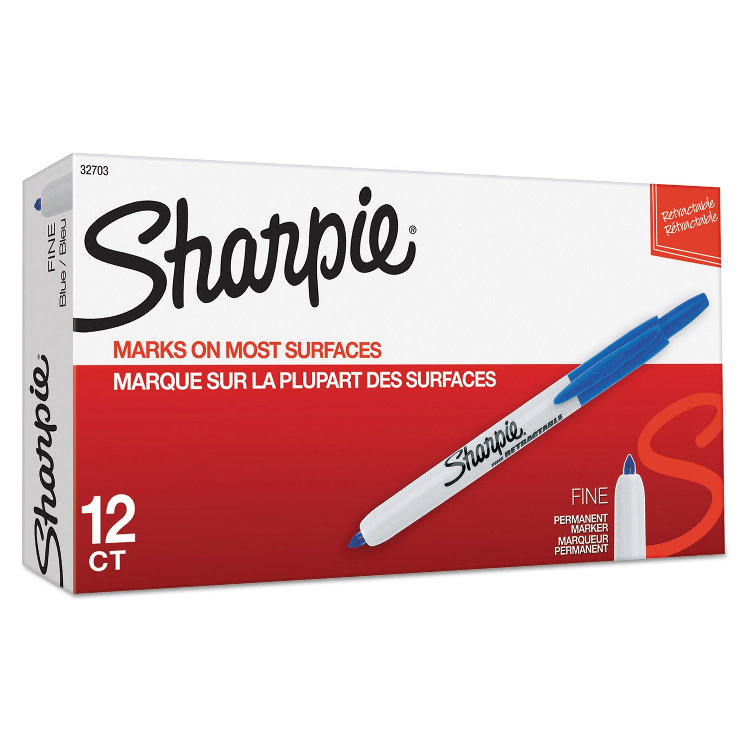 Retractable Permanent Marker, Fine Bullet Tip, Blue - 