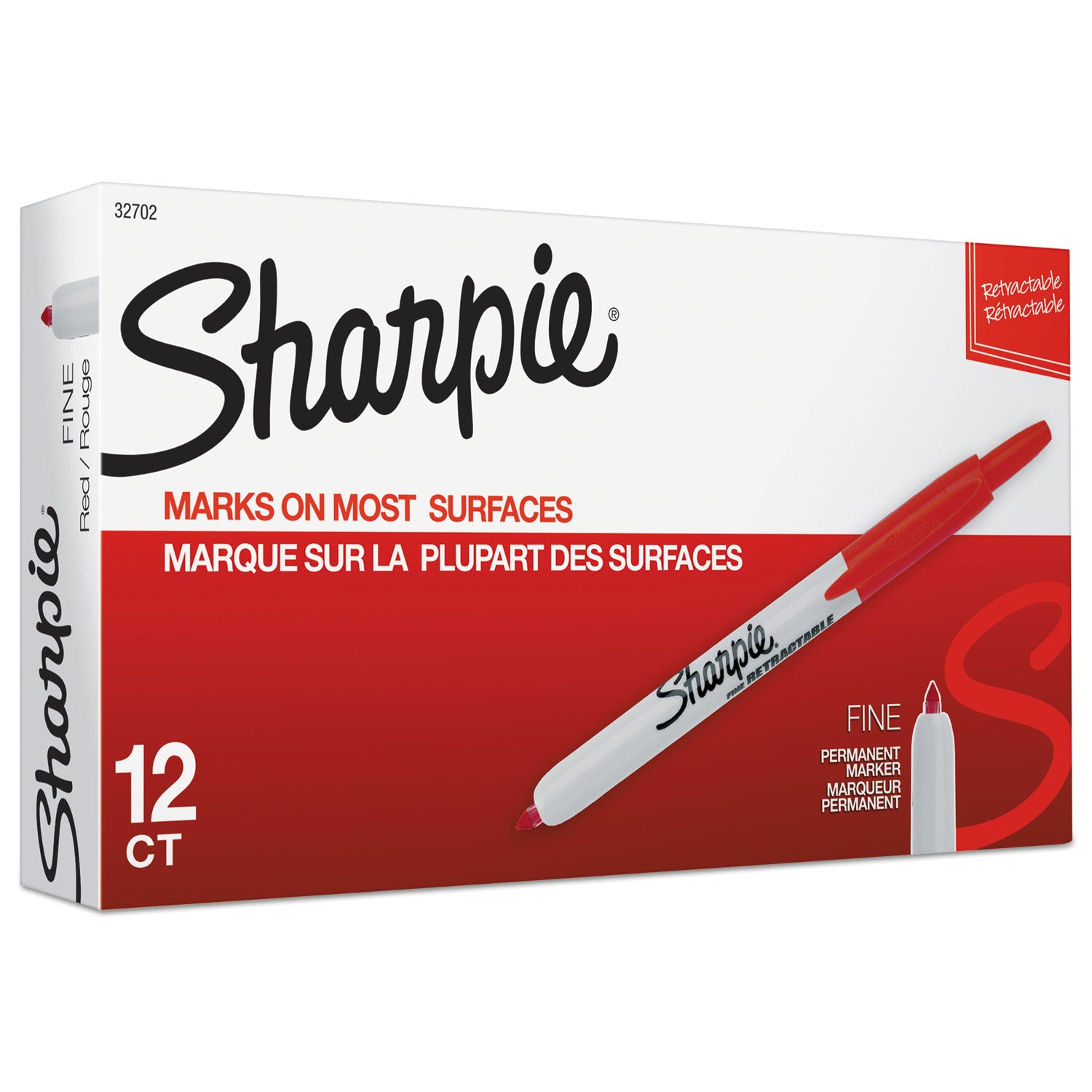 Retractable Permanent Marker, Fine Bullet Tip, Red