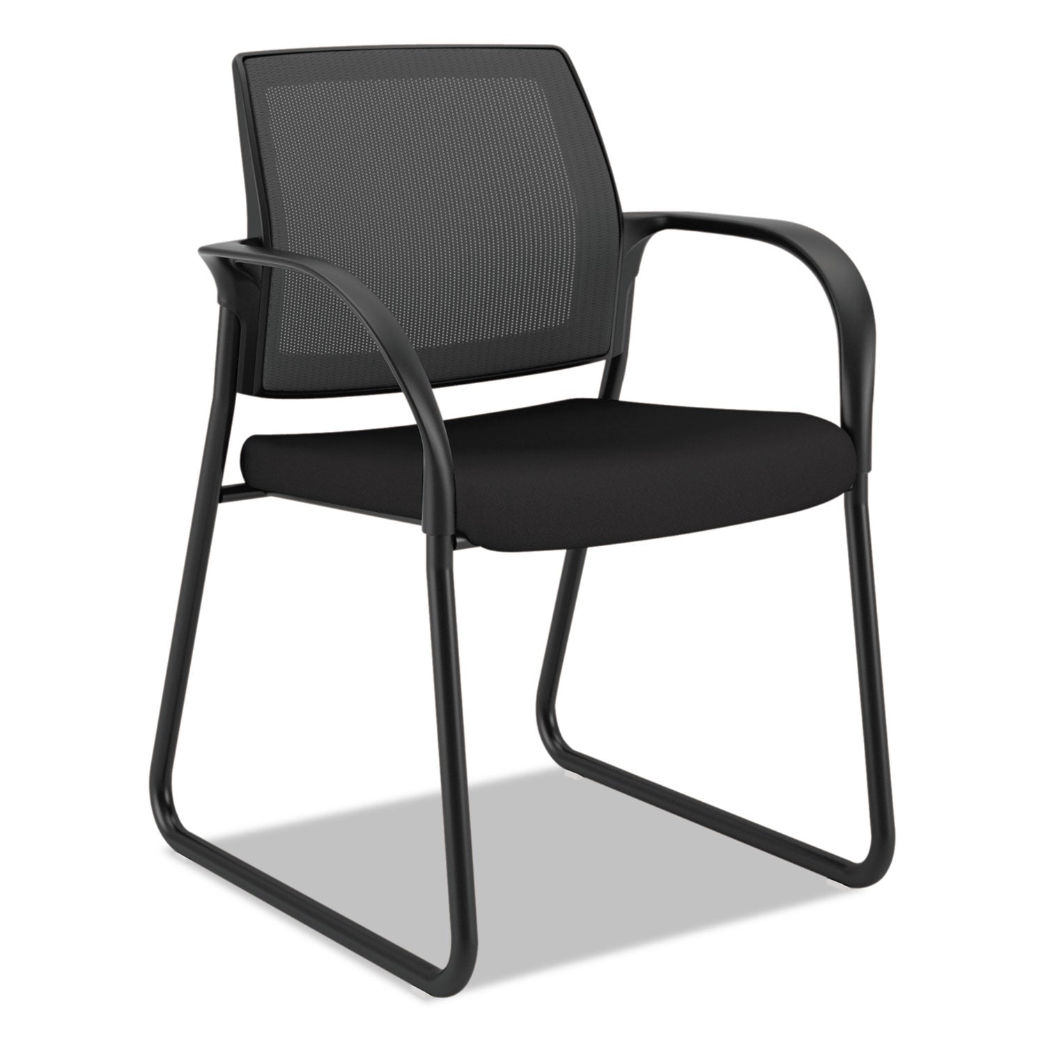 ignition-series-mesh-back-guest-chair-with-sled-base-fabric-seat-25-x-22-x-34-black-seat-black-back-black-base_honib108imcu10 - 1