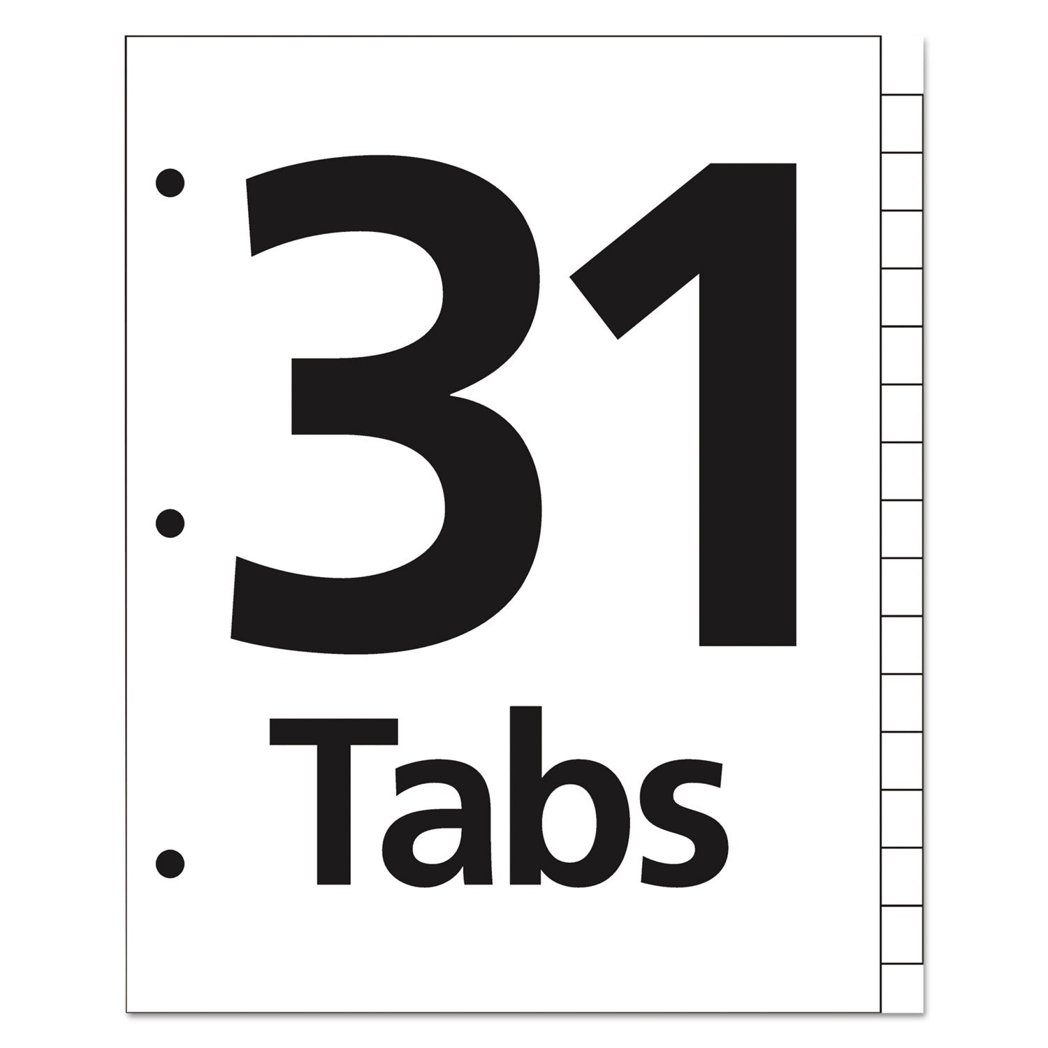 Table 'n Tabs Dividers, 31-Tab, 1 to 31, 11 x 8.5, White, White Tabs, 1 Set - 