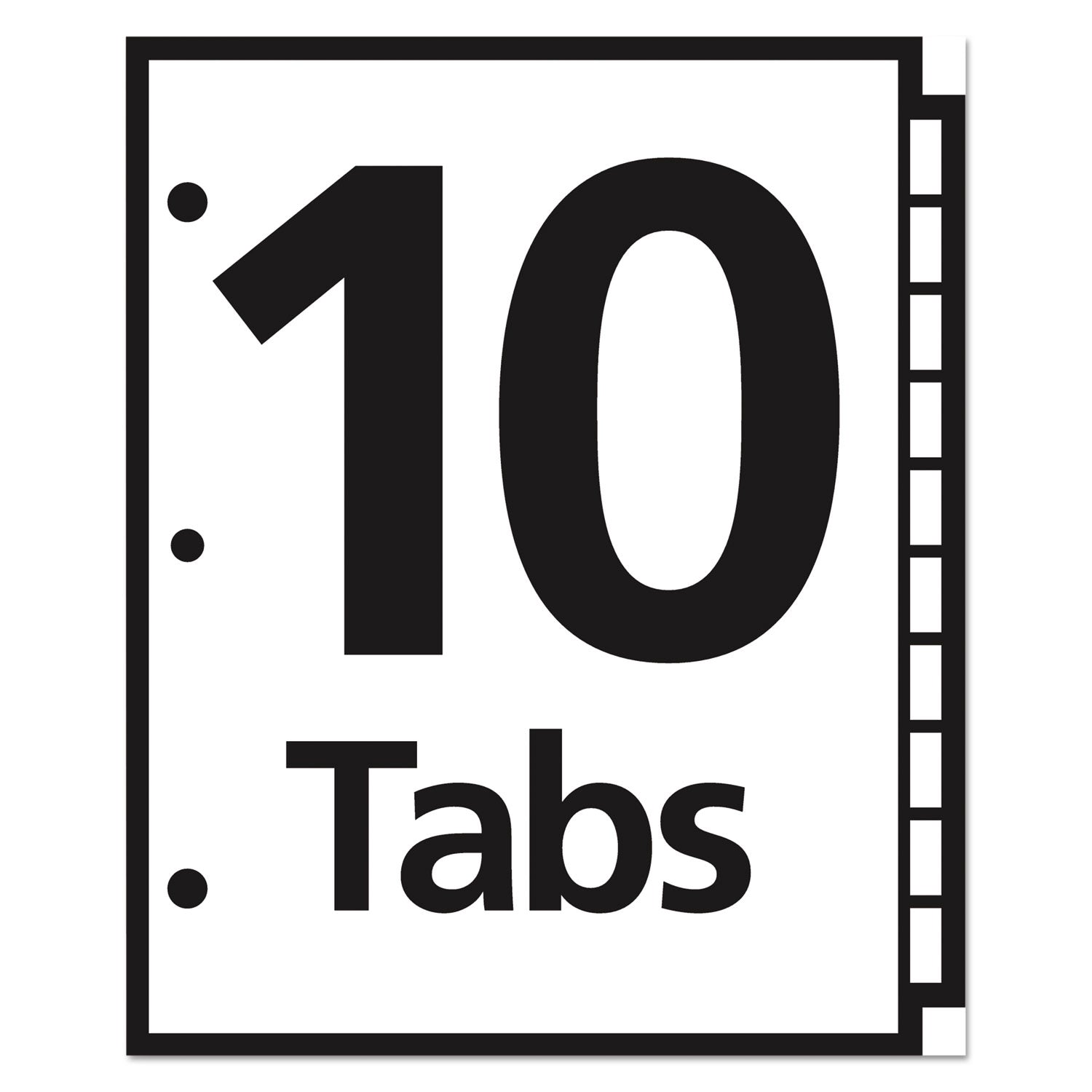 Table 'n Tabs Dividers, 10-Tab, 1 to 10, 11 x 8.5, White, Assorted Tabs, 1 Set - 