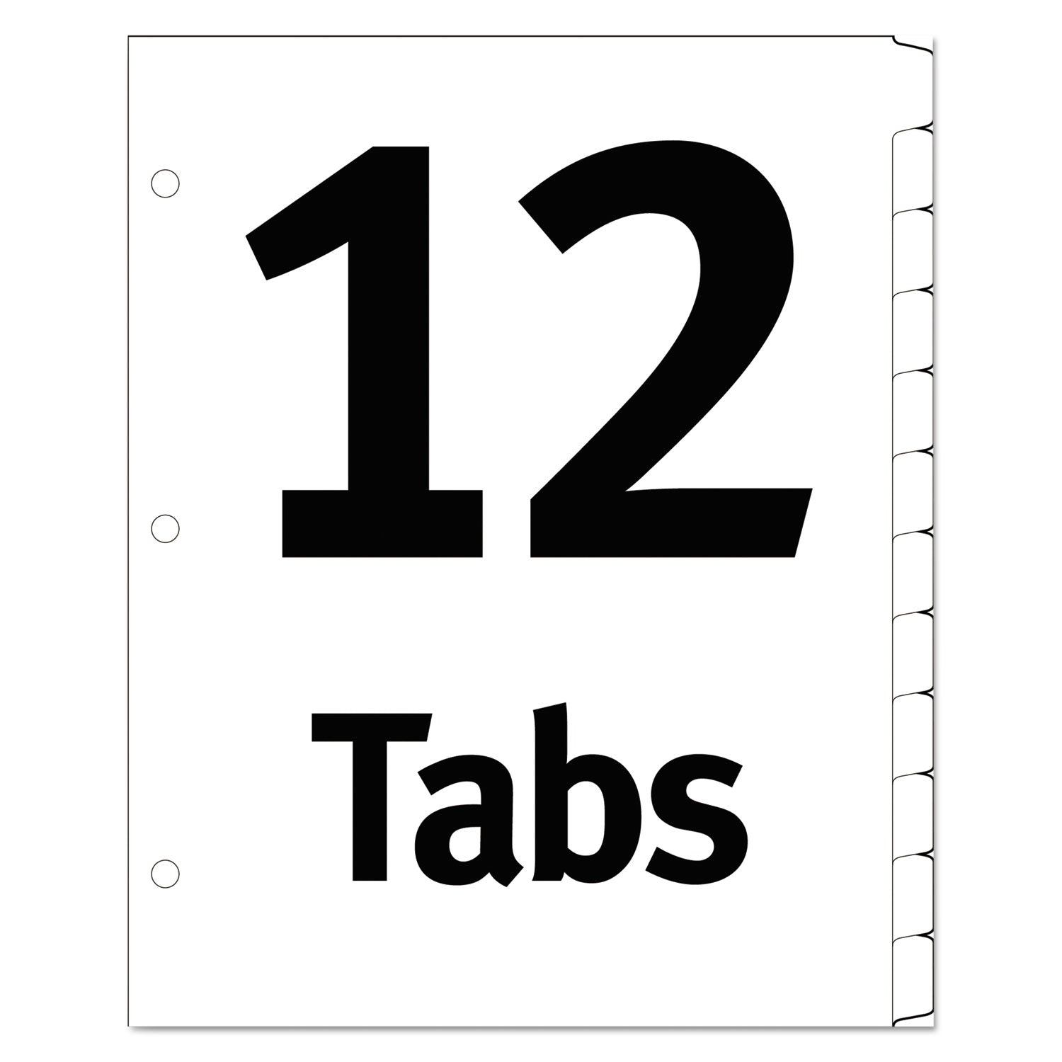 Table 'n Tabs Dividers, 12-Tab, 1 to 12, 11 x 8.5, White, Assorted Tabs, 1 Set - 