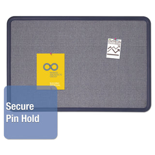 Contour Fabric Bulletin Board, 48 x 36, Light Blue Surface, Navy Blue Plastic Frame - 