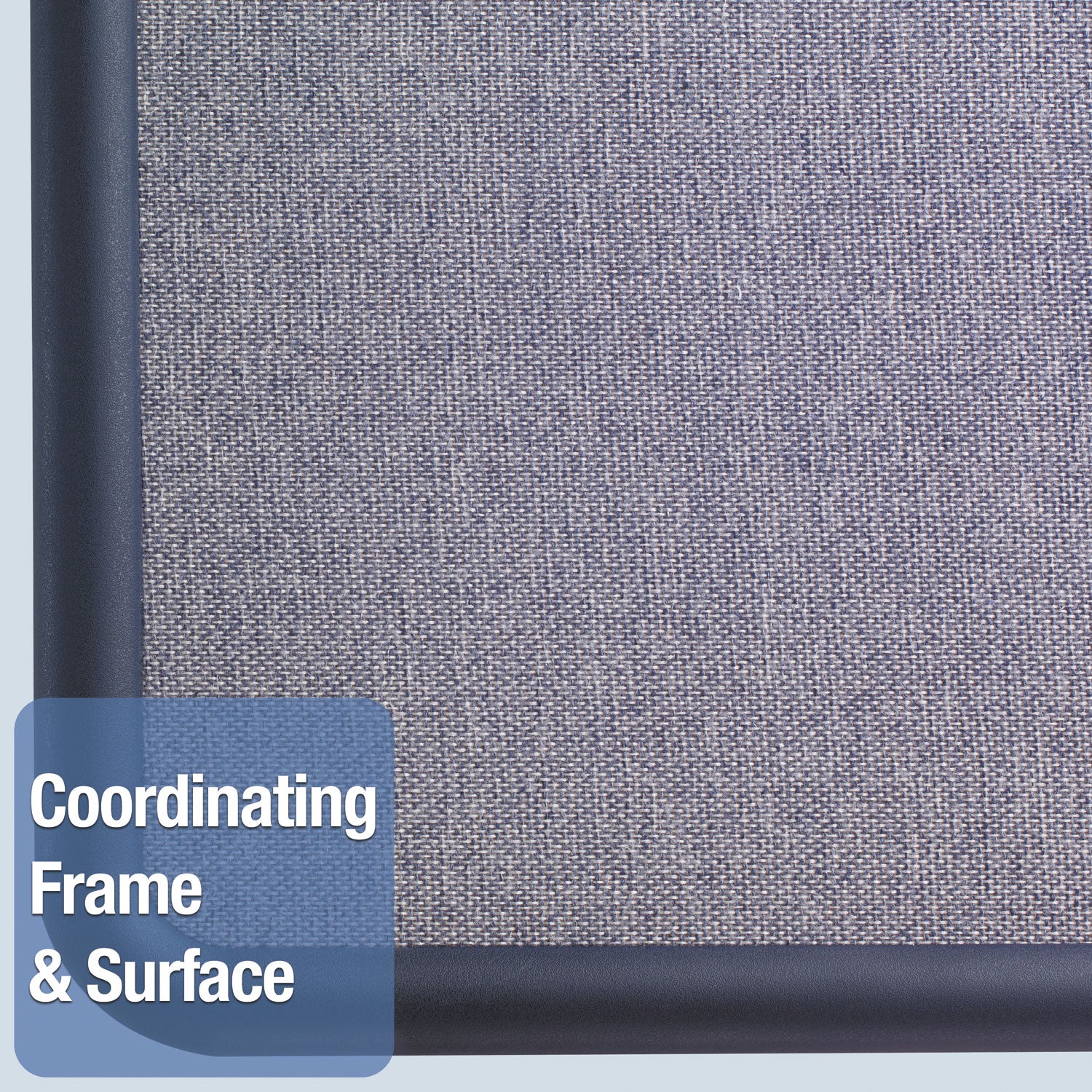 Contour Fabric Bulletin Board, 36 x 24, Light Blue Surface, Navy Blue Plastic Frame - 