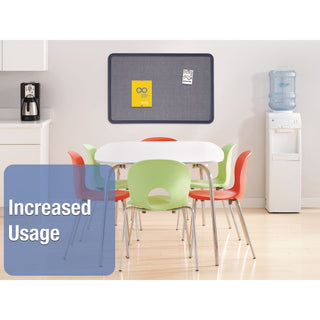 Contour Fabric Bulletin Board, 36 x 24, Light Blue Surface, Navy Blue Plastic Frame - 