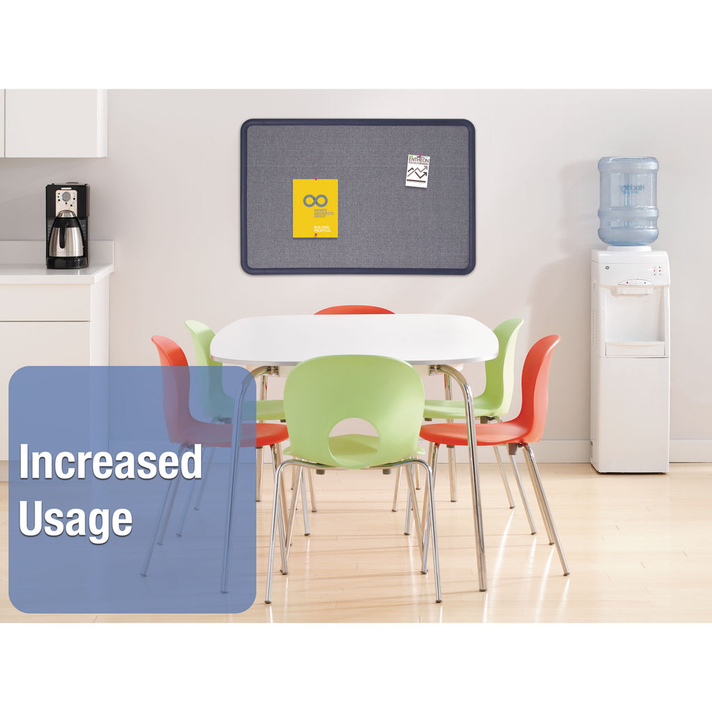 Contour Fabric Bulletin Board, 48 x 36, Light Blue Surface, Navy Blue Plastic Frame - 