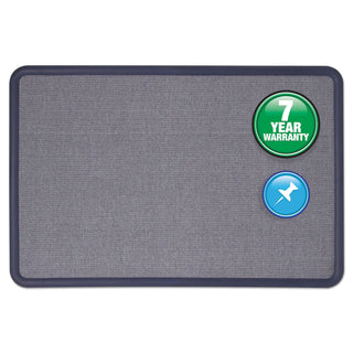 Contour Fabric Bulletin Board, 48 x 36, Light Blue Surface, Navy Blue Plastic Frame - 