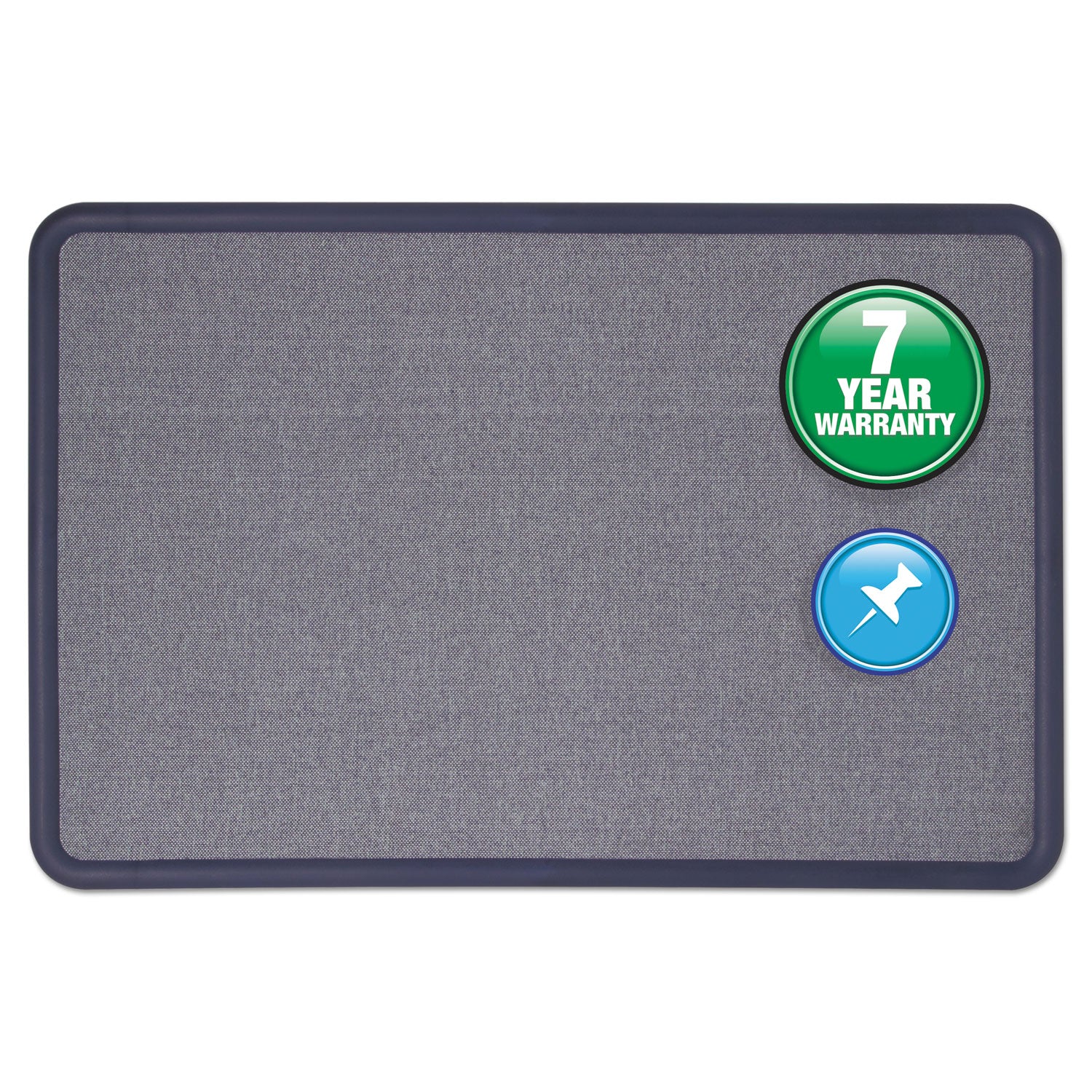 Contour Fabric Bulletin Board, 36 x 24, Light Blue Surface, Navy Blue Plastic Frame - 