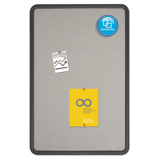 Contour Fabric Bulletin Board, 36 x 24, Gray Surface, Black Plastic Frame - 