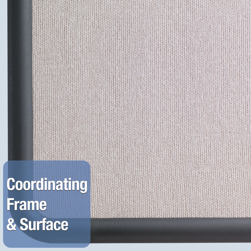 Contour Fabric Bulletin Board, 48 x 36, Gray Surface, Black Plastic Frame - 