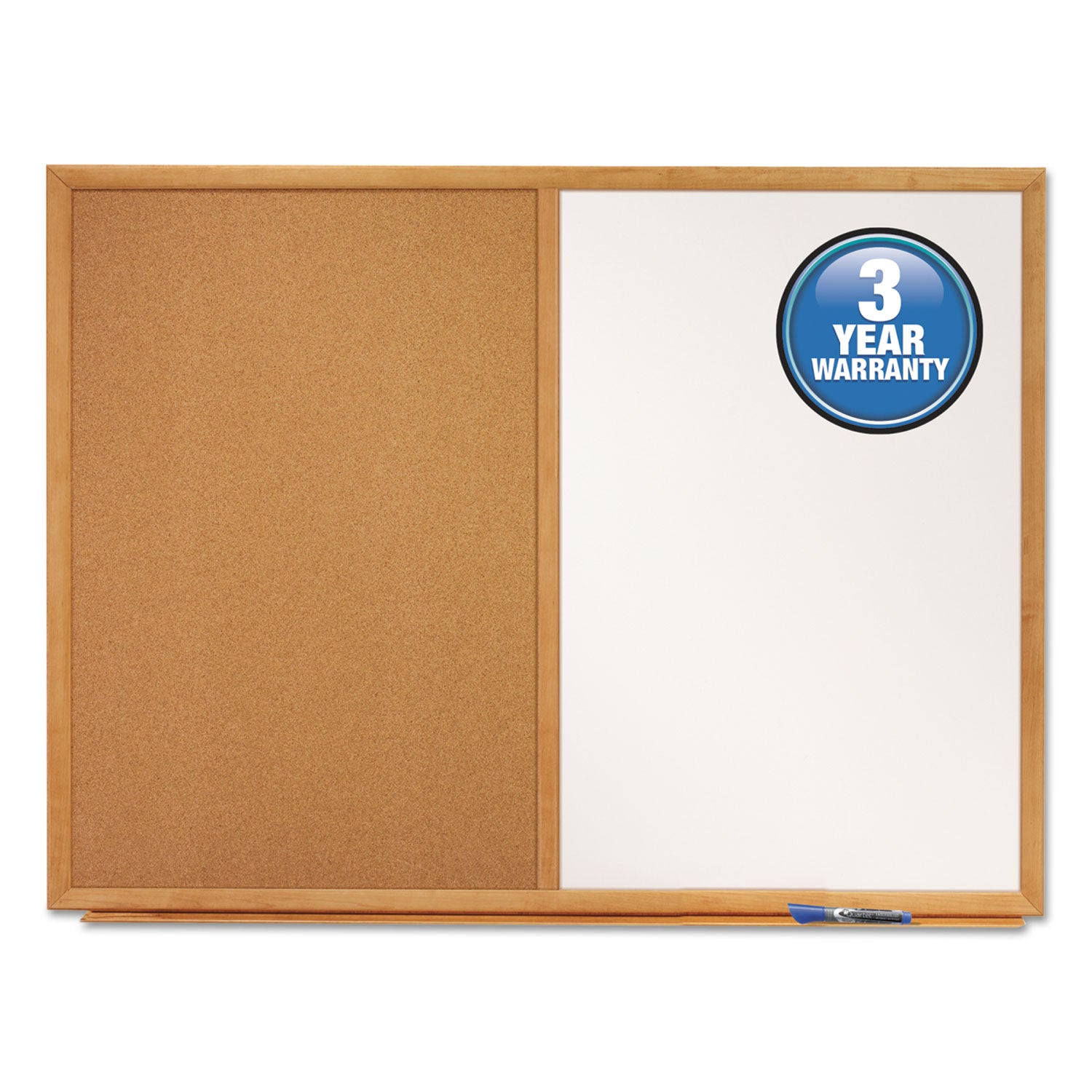 Bulletin/Dry-Erase Board, Melamine/Cork, 36 x 24, Brown/White Surface, Oak Finish Frame - 