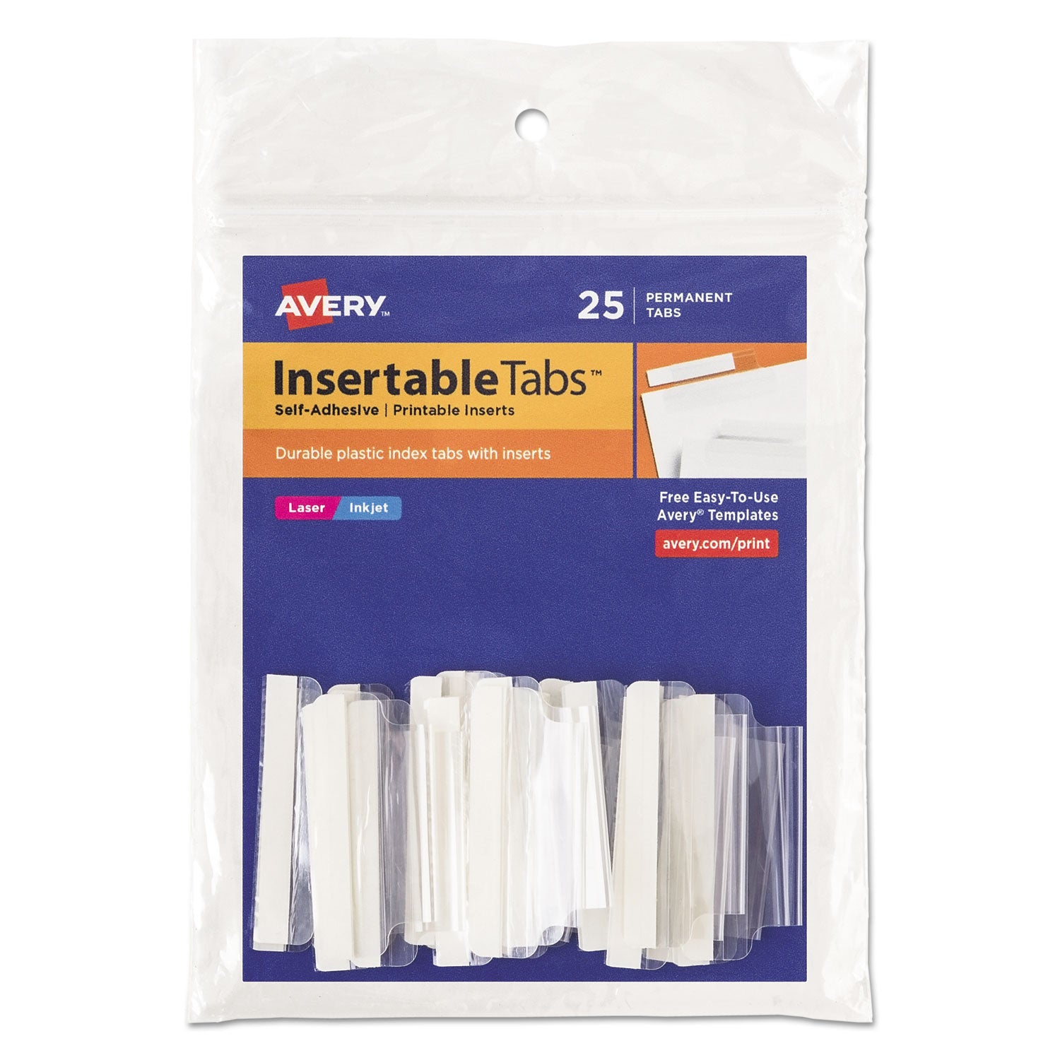 Insertable Index Tabs with Printable Inserts, 1/5-Cut, Clear, 1.5" Wide, 25/Pack - 