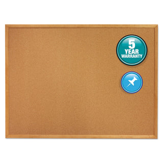 Classic Series Cork Bulletin Board, 36 x 24, Tan Surface, Oak Fiberboard Frame - 
