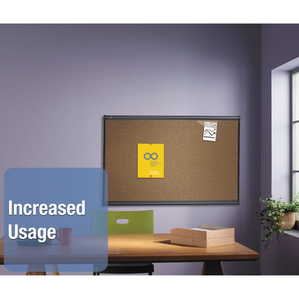 Prestige Colored Cork Bulletin Board, 36 x 24, Brown Surface, Graphite Gray Fiberboard/Plastic Frame - 