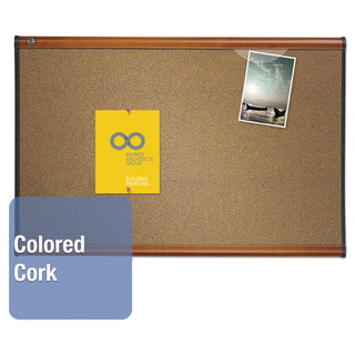 Prestige Colored Cork Bulletin Board, 36 x 24, Brown Surface, Light Cherry Fiberboard/Plastic Frame - 