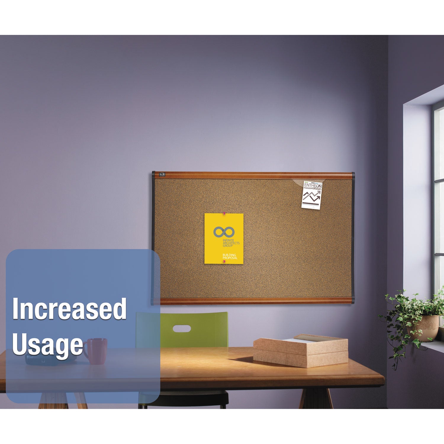 Prestige Colored Cork Bulletin Board, 36 x 24, Brown Surface, Light Cherry Fiberboard/Plastic Frame - 