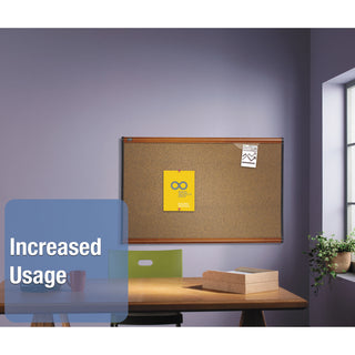 Prestige Colored Cork Bulletin Board, 36 x 24, Brown Surface, Light Cherry Fiberboard/Plastic Frame