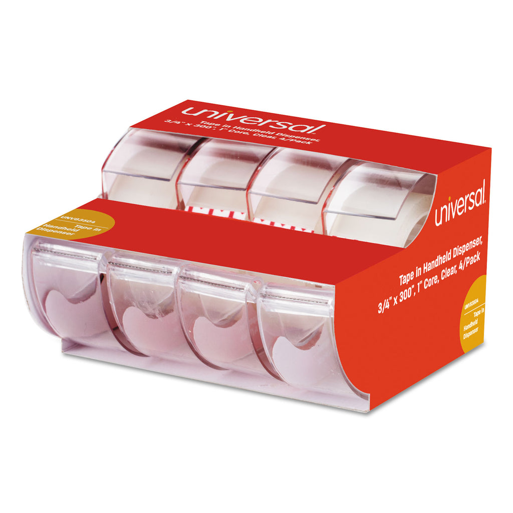 Invisible Tape with Handheld Dispenser, 1" Core, 0.75" x 25 ft, Clear, 4/Pack