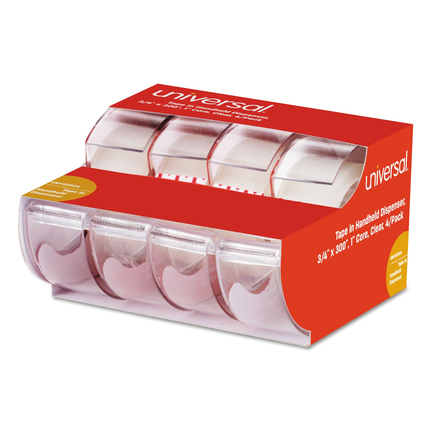 Invisible Tape with Handheld Dispenser, 1" Core, 0.75" x 25 ft, Clear, 4/Pack