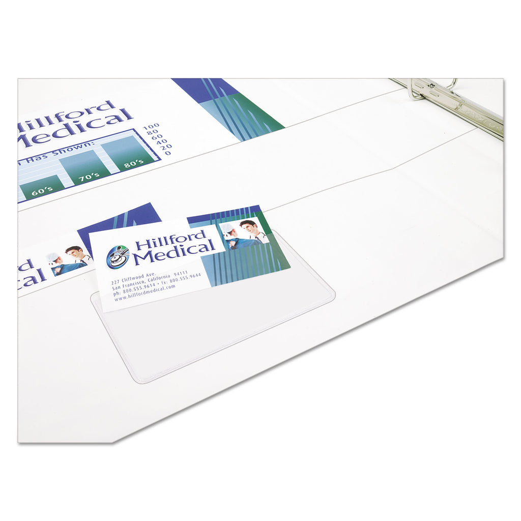 Self-Adhesive Top-Load Business Card Holders, Top Load, 3.5 x 2, Clear, 10/Pack - 
