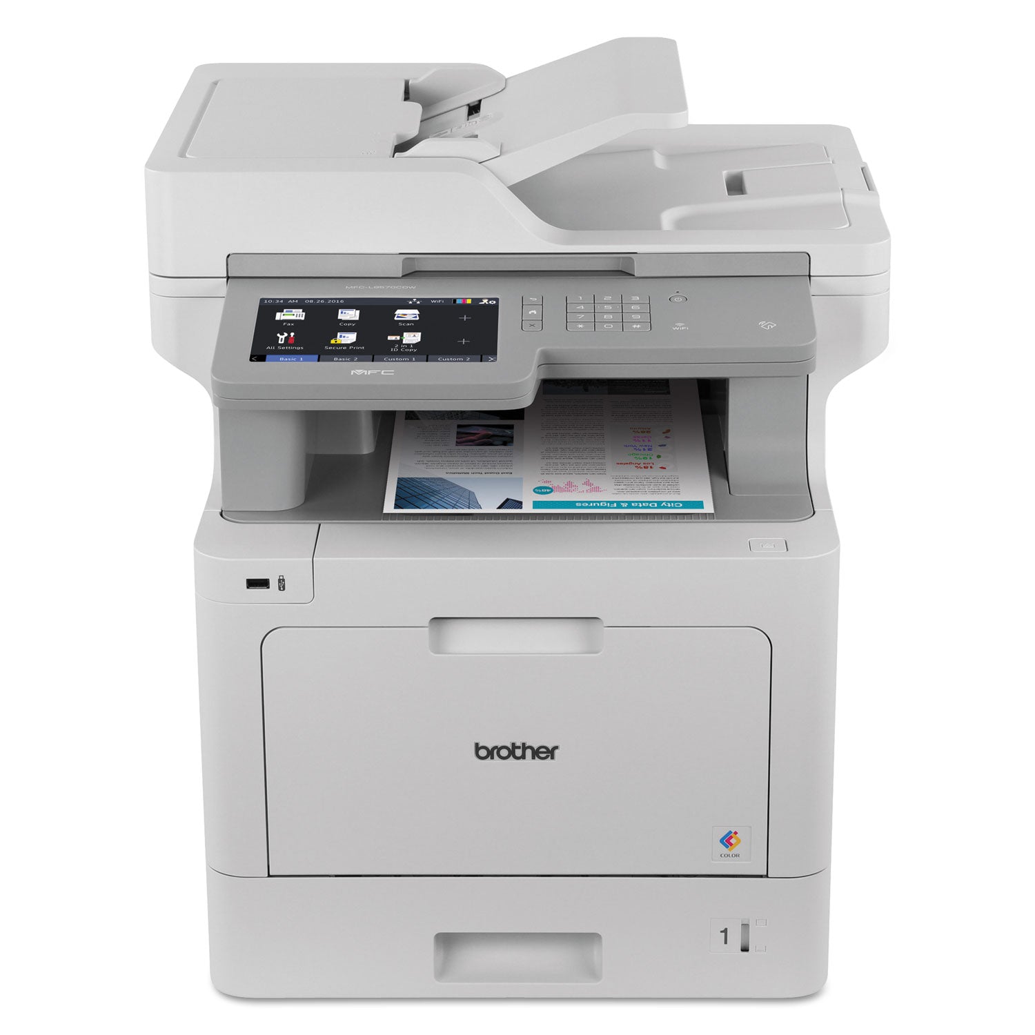 Brother Business Color Laser All-in-One MFC-L9570CDW - Duplex Printing - Wireless LAN - Copier/Fax/Printer/Scanner - 33 ppm Mono/33 ppm Color - 2400 x 600 dpi Print - 7" LCD Touchscreen - Gigabit Ethernet - USB 2.0 - 1