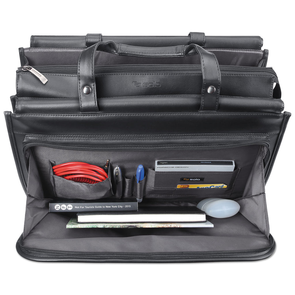 Harrison Briefcase, Fits Devices Up to 15.6", Vinyl, 16.75 x 7.75 x 12, Black - 
