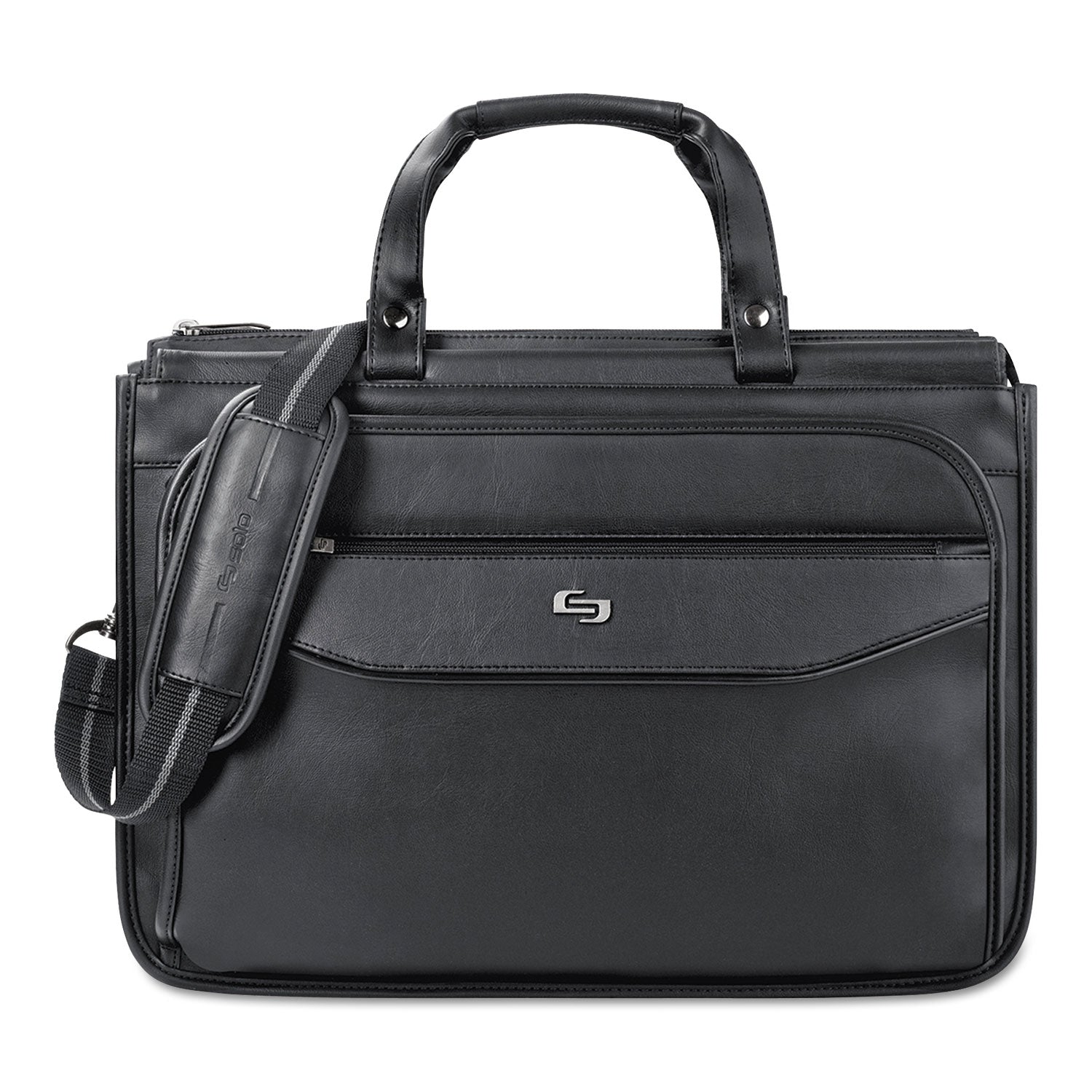 Harrison Briefcase, Fits Devices Up to 15.6", Vinyl, 16.75 x 7.75 x 12, Black - 