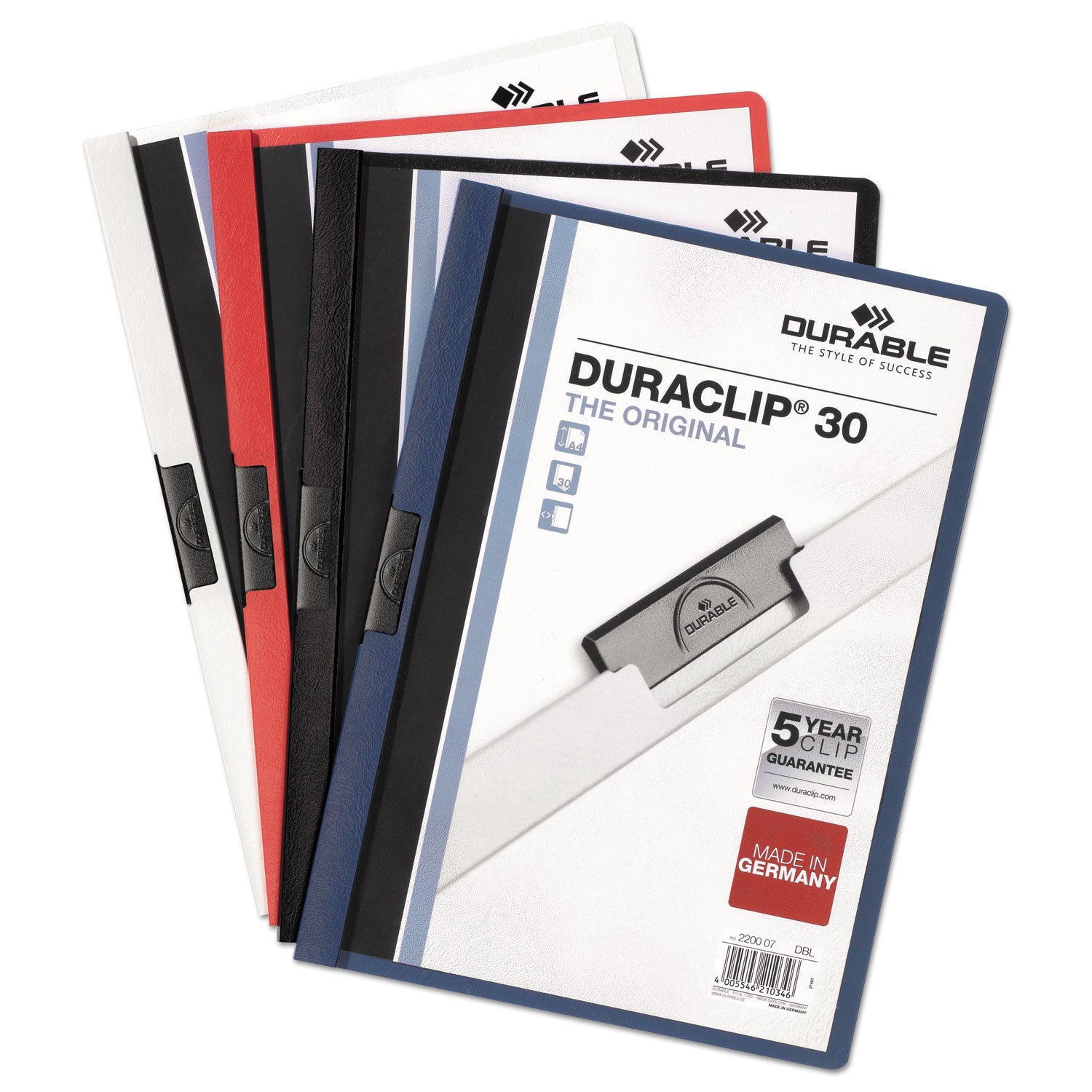 DuraClip Report Cover, Clip Fastener, 8.5 x 11, Clear/Navy, 25/Box - 