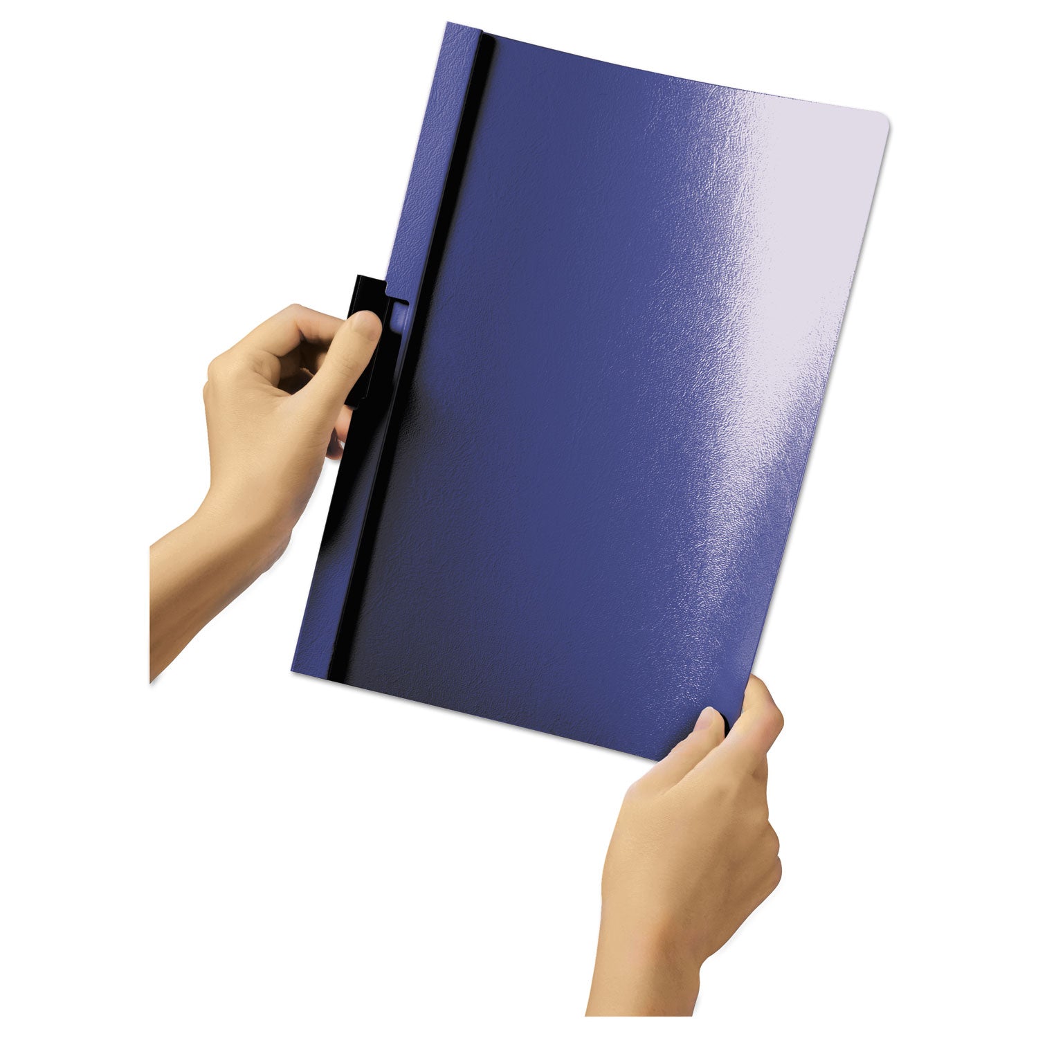 DuraClip Report Cover, Clip Fastener, 8.5 x 11, Clear/Dark Blue, 25/Box - 