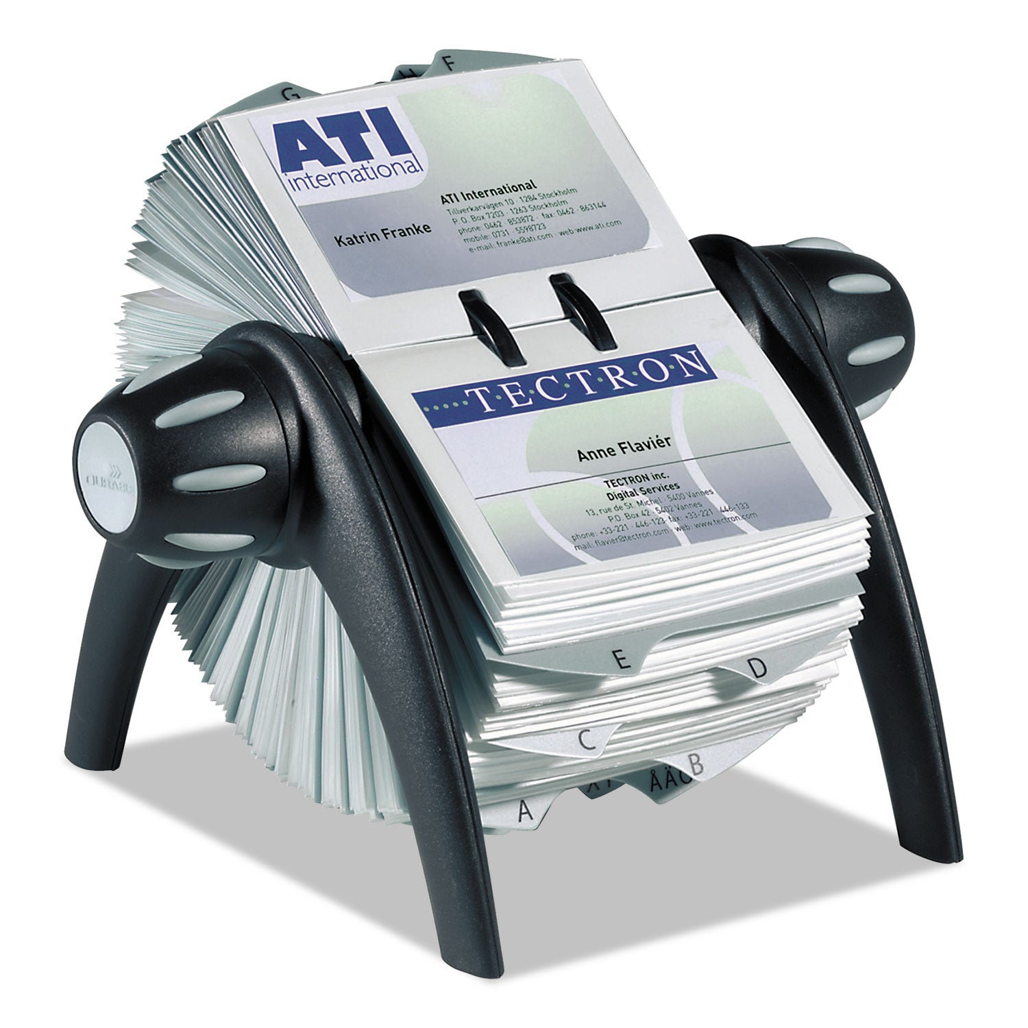 VISIFIX Flip Rotary Business Card File, Holds 400 2.88 x 4.13 Cards, 8.75 x 7.13 x 8.06, Plastic, Black/Silver - 5